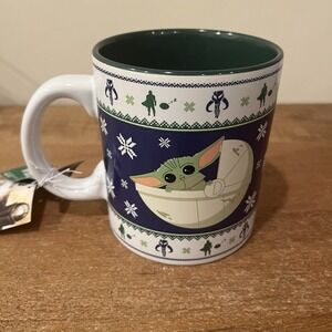 New Star Wars Mandalorian Grogu Baby Yoda Christmas Mug 20 oz Silver Buffalo NWT